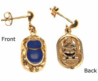 18K Gold Scarab Earring With Lapis Stone